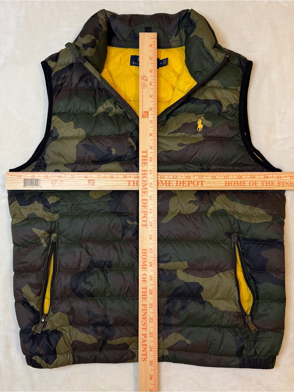 Polo Ralph Lauren Camouflage Vest Yellow Puffer Mens Medium - Picture 4 of 5